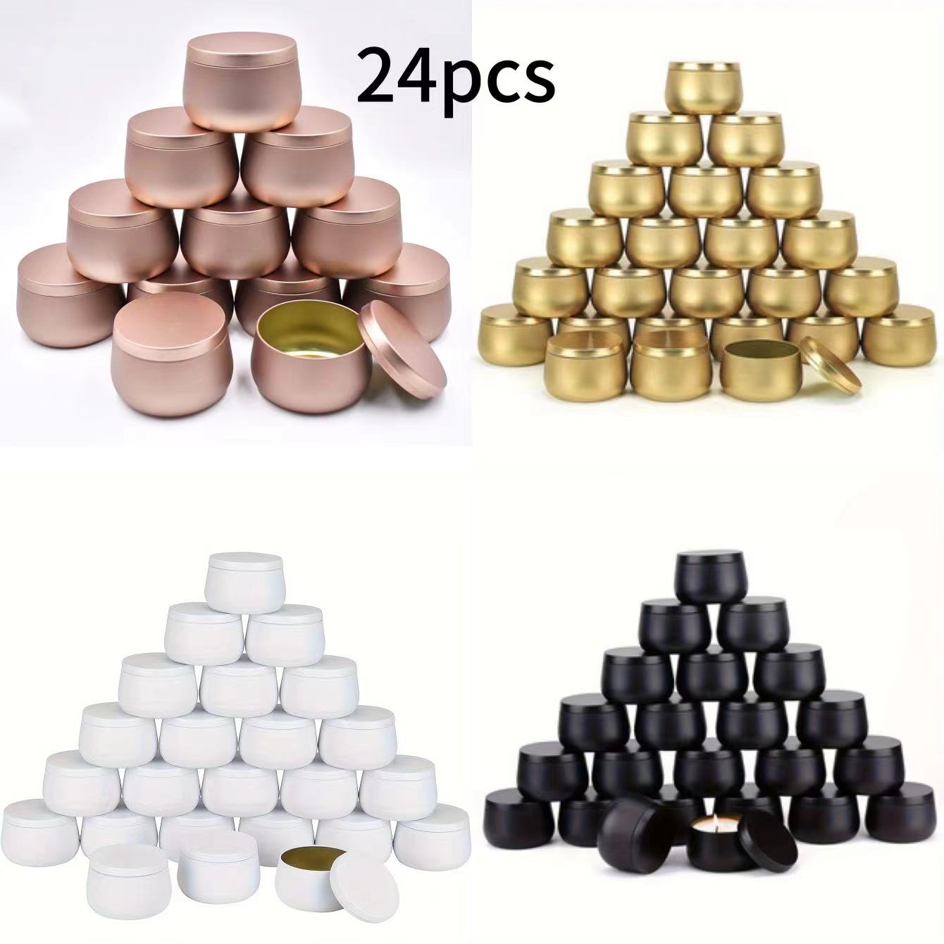 Candle Making Jars With Lids - 多目的缶「蓋付き4/8オンスメタルキャンドル缶24個 - DIYキャンドル作成キット、多目的収納」
