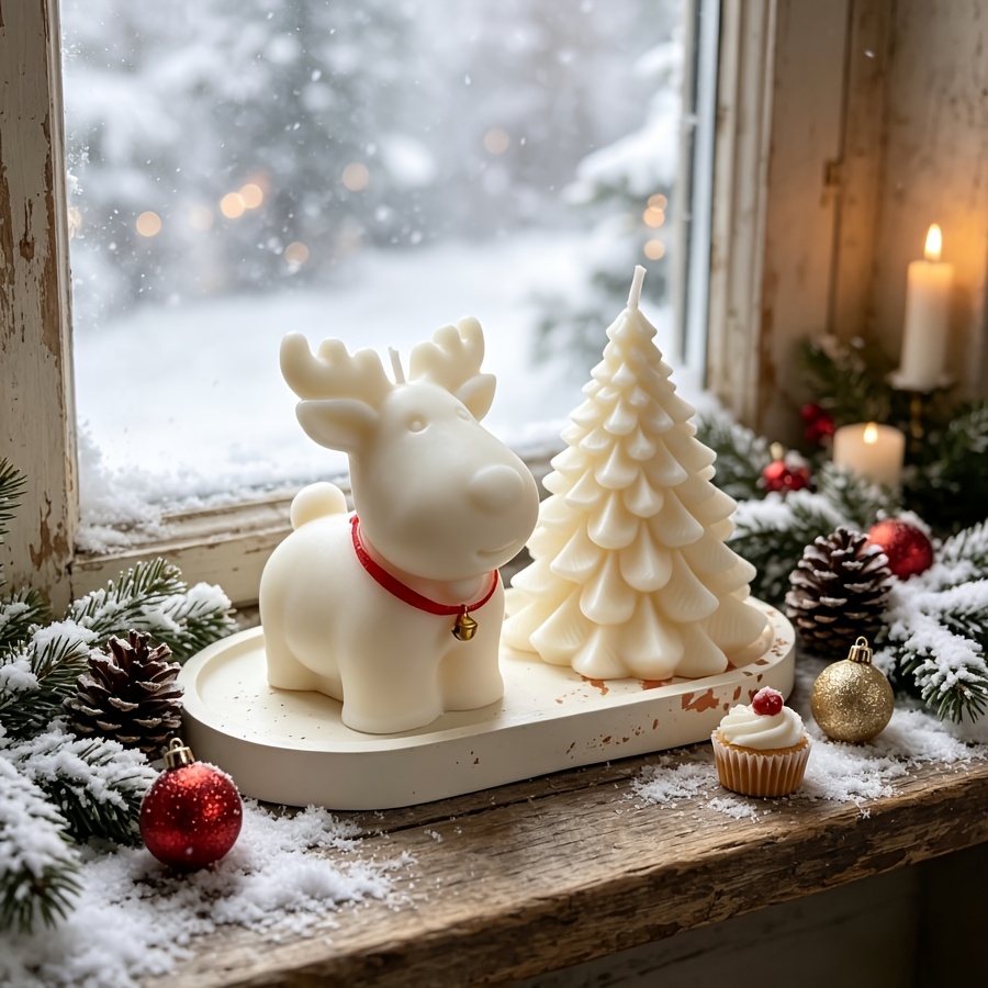 粘土シリコンモールド3点セット：クリスマス鹿、クリスマスツリ - Candle Making Kits のレビューと価格
